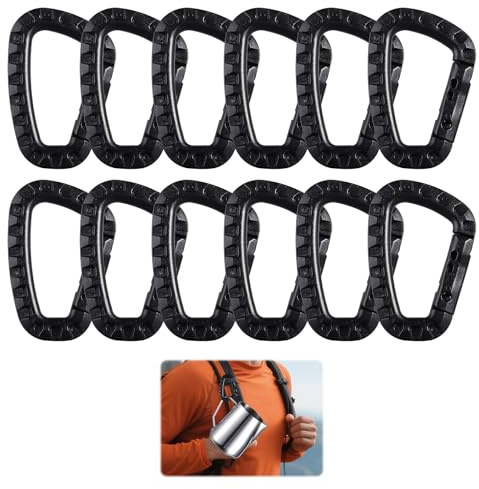 12 Pièces Tactique, Mousqueton Plastique PVC Plastique Noir, Mousqueton,pour Le Sport, Sac à Dos, Laisse pour Chien, Camping, Pêche, Voyage