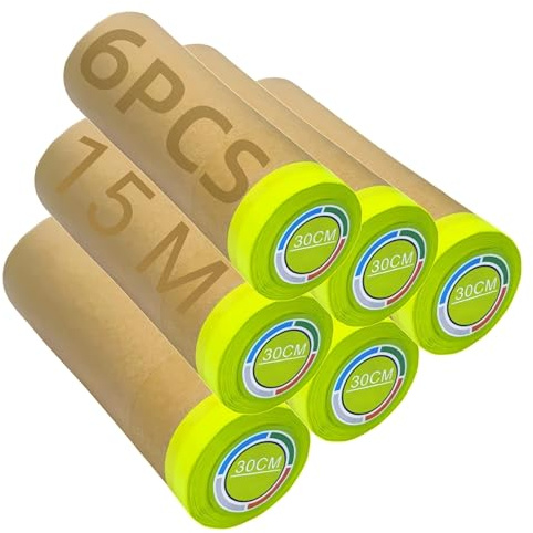 SopimusZ 6 Rollen Maler Abdeckpapier 30cm x15m,selbstklebend mit Abdeckband | Abdeckpapier mit Selbstklebestreifen für Fenster, Wände und Böden,ideal zum Abkleben beim Streichen und Renovieren