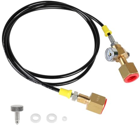 EXLECO 1,5m Schutzgas Umfüllschlauch 2 × W21.8-14 (DIN477), CO2 Adapter Hochdruckschlauch mit 3000PSI Manometer, CO2 Nachfüllstation, Gasschlauch Schweißgerät, Transferschlauch für Argon Stickstoff