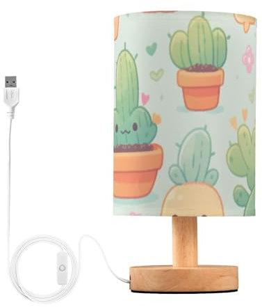 Foiosoh Lampada da comodino cilindrica a forma di cactus, stile tropicale, lampada verde per camera dei bambini, casa e ufficio
