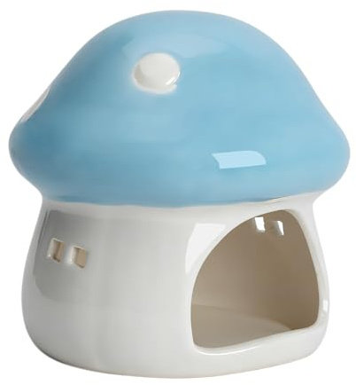 AnRui Ceramic Mushroom Aquarium Decor Cute House Betta Fish Tank Accessories Decoration Hideout Cave for Small Fish, Shrimp, Goldfish and Reptiles, Easy to Clean (Blue, Small)