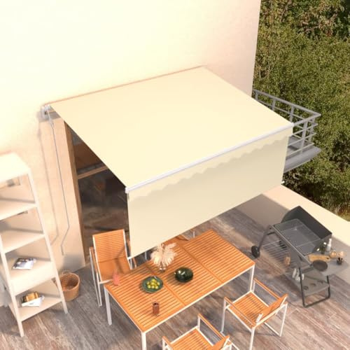 HaoChrymec Markise Einziehbar mit Fernbedienung, Pulverbeschichteter Aluminiumrahmen, Sonnenschutz für Balkon, Terrasse, Freistehende Markise, Creme, 350 x 250 cm