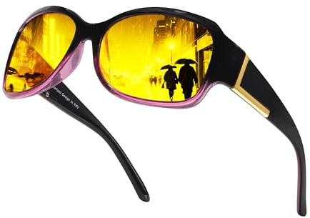 Chicid Night Vision Glasses for Driving, Women's Polarized Anti-Glare Yellow Lens with UV400 Protection, Reduce Headlight Glare