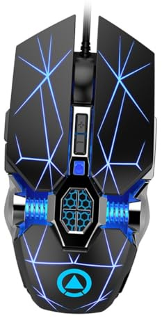 FIXOSHEE Souris De Jeu USB Filaire pour Ordinateur Portable Électro, Souris Mécanique Éclairage LED Rvb, Revêtement Antidérapant Peau, Taille Standard, Couleur Noir Mat, Usage Gaming Pc