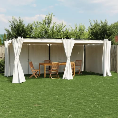 HaoChrymec Pavillon mit Vorhängen, Aluminium und Stahl, Schiebedach, UV- und wasserfest, Grillpavillon, Festival Pavillons, Camping Pavillon, Garten Pavillons, Creme, 596 x 295 x 221 cm