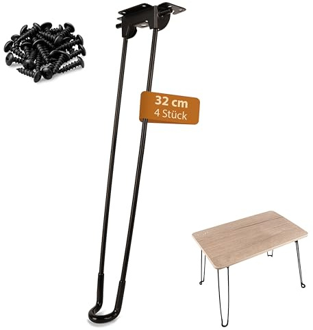 KYOOB Klappbare Haarnadel-Tischbeine 32 cm – stabile Metall-Tischbeine klappbar für Möbel, Couchtisch & Beistelltisch | robuste Hairpin Legs zum Schrauben | platzsparend, modern & leicht montierbar