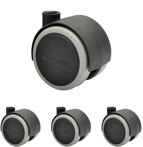 WAGNER Design Möbelrolle/Lenkrolle/Doppelrolle - soft - Durchmesser Ø 40 mm, Bauhöhe 45 mm, schwarz, Tragkraft 35 kg - 01072601 (Packung mit 4)