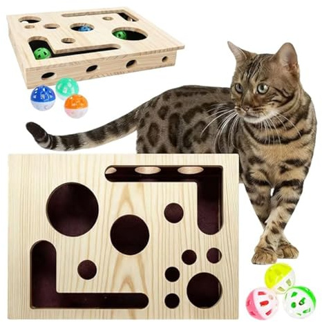 Befoore Caja de enriquecimiento con Rompecabezas for rascar Gatos, Tablero rascador for Gatos Hecho a Mano, Caja de Madera, Rompecabezas Interactivo, Laberinto, Juguete, Juego de Entrenamiento