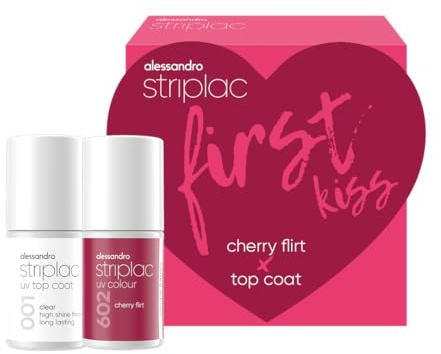 alessandro Striplac UV Nagellack Set - Farbe & Top Coat - First Kiss - Geschenkidee zum Muttertag für gepflegte Nägel