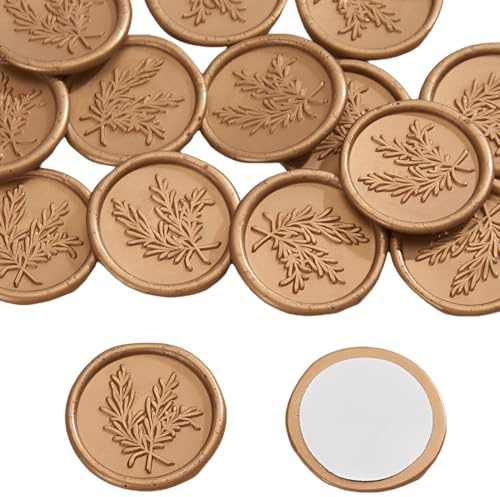 CATZUM 40 piezas Sello de cera autoadhesivo, lacre dorado de ramas de romero, Calcomanías adhesivas, pegatinas clásicas y sellos para invitaciones, bodas, casamento, cumpleaños y fiestas (Dorado)