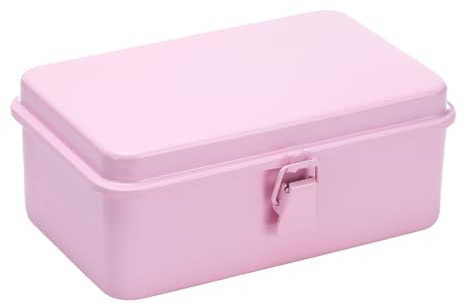 sourcing map Portable Steel Tool Box, 7.5 x 4.7 x 2.4 Trunk Tool Storage Box Metal Organizer Mountain Toolbox for Garage Warehouse Workshop Household, Pink