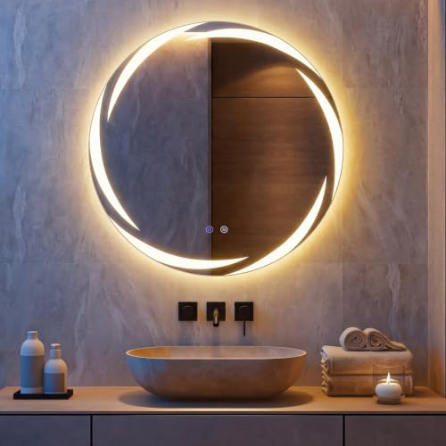 COSTWAY Specchio da Bagno con LED Rotondo 70 cm, Specchio da Parete Retroilluminato Dimmerabile con Vetro Temperato Antideflagrante, Luci a 3 Colori e Antiappannamento, IP44 (70 x 70 cm)
