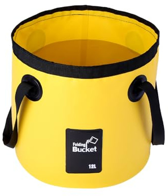 Collapsible Bucket 12L/20L Large Capacity, Folding Camping Water Bucket with Reinforced Handles, Leakproof Portable Wash Basin for Hiking, Fishing, Gardening & Car Washing (Yellow, 12, litres)