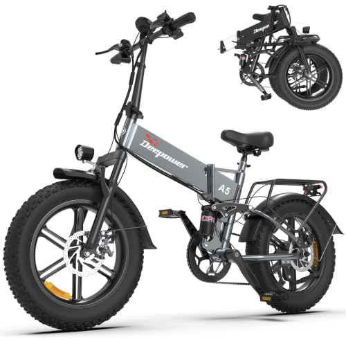 DEEPOWER A5 Elektrofahrrad, Abnehmbare 48V 15.6Ah Batterie, Reichweite 110KM, Motor mit 85 N·m Drehmoment, Klappbares Elektrofahrrad für Erwachsene mit 20'' × 4,0 Bereifung, Vollfederung (Schwarz)