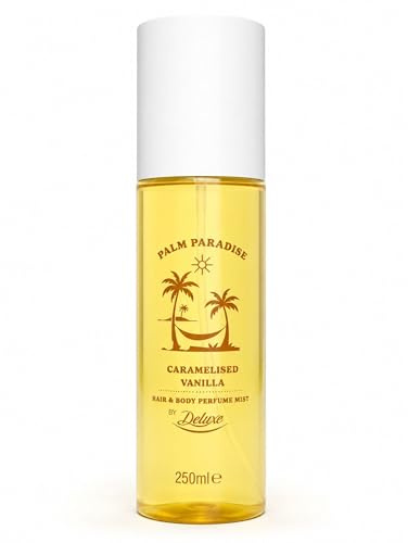 by Deluxe Palm Paradise Caramelised Vanilla Hair & Body Perfume Mist 250ml – Sweet Gourmand Vanilla Body Spray for Women & Men – Lightweight Hair Perfume, Daily Fragrance Mist, Deluxe Edition