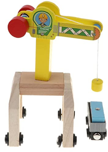 FQRDKT Holzspielzeug für Kinder: Holzeisenbahn mit Hohem Kran Und Güterwagen