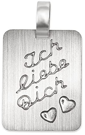 CLEVER SCHMUCK Ich liebe dich Anhänger rechteckige Form abgerundet matt und 2 kleinen glänzenden Herzen Sterling Silber 925 im Schmucketui creme