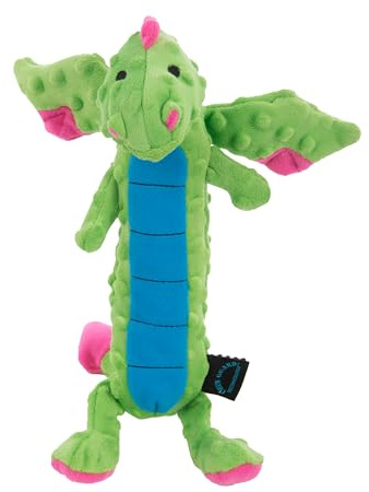 goDog Bubble Plush Skinny Dragons Squeaky Plush Dog Toy, Chew Guard Technology - Green, Large