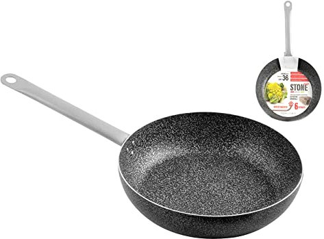 Home Family Stone Padella Antiaderente con Manico, Pietra, Nero/Grigio, 36 cm