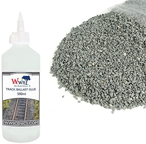War World Scenics Kit 1kg de Ballast & 500ml de Colle Maquette de Train -Ballast Gris Foncé Fin