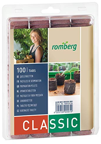 Romberg Kokos-Quelltabletten ø 36 mm (100 Stück; für Kräuter, Blumen und Gemüse; Start-Dünung; torffrei), Braun