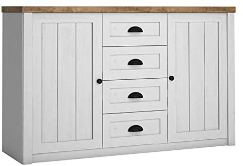 Mirjan24 Kommode Provence K4S PR05, Sideboard, Mehrzweckschrank, Kommode mit 4 Schubladen und 2 Türen Anrichte, Highboard, Wohnzimmer (Kiefer Andersen/Eiche Lefkas Dunkel)