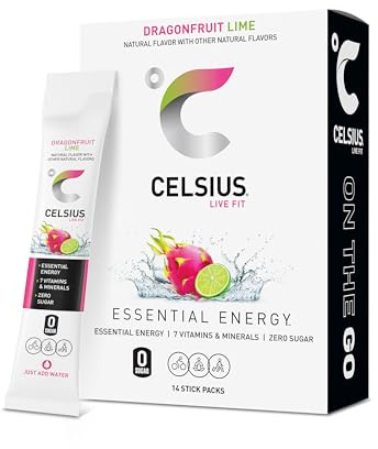 CELSIUS® On-the-Go Powder Sticks Dragonfruit Lime, Essential Energy 2.8 Oz (14 Sticks per Pack)