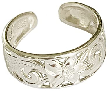 Toe Ring | Hawaiian Leilani .925 Sterling Silver Ring | 6mm Comfort Fit Adjustable Cuff Toe Ring | Unisex Men and Women