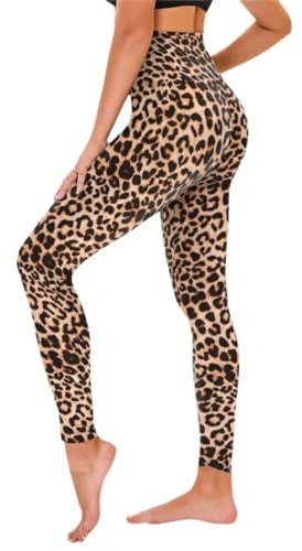 TNNZEET High Waist Leggings Damen Elastische Leggins Weiche Sporthose für Sport Gym,Leopard,S-M