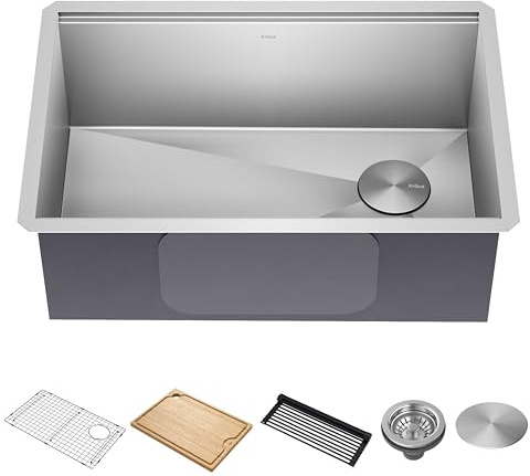 KRAUS Kore 28-Inch Undermount Workstation 16 Gauge Single Bowl Stainless Steel Kitchen Sink with Accessories, KWU110-28