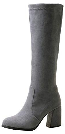 SJJH Bottines à enfiler pour femmes à talons épais moyens