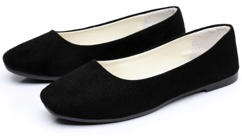 Hwalleum Women's Casual Square Toe Ballet Flats Ladies Stylish Slip On Ballerina Flats Girls Fashionable Solid Color Ballet Pumps Dolly Shoes Womens Comfy Office Driving Flat Shoes Loafers