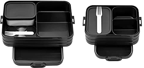 Mepal Bento Lunchbox in 2-teiliger, limitierte Edition, klein/groß, Nehmen Sie ein Break-Lunchbox mit Fächer, geeignet für bis zu 4 oder 8 Macks, TPE/pp/abs, 0 mm, schwarz, Black Edition