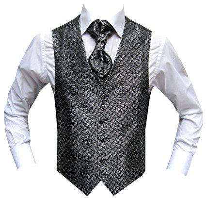 MMUGA Hochzeitwesten Set mit Plastron Floral Schwarz 50