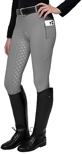 FitsT4 Sports Horse Riding Leggings Ladies Women Silicon Full Seat Jodhpurs Equestrian Gym Yoga Tights Breeches Equine,Grey,XL