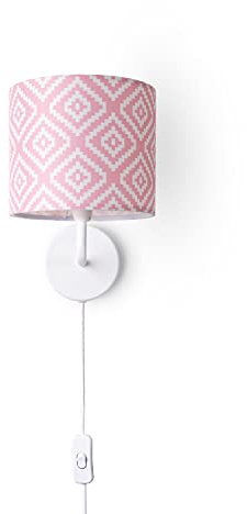 Paco Home Wandleuchte Stofflampenschirm Wandlampe Wohnzimmer E14 Vintage Retro Punkte Rund Geometrisch Mit Stecker und Kabel