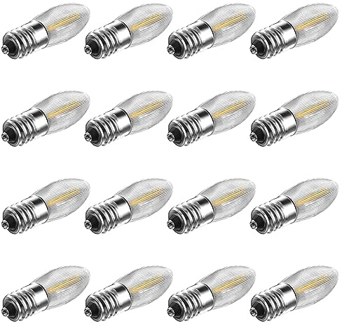 Klarlight Packung mit 20 E10 Kerzenbirnen, 34V E10 Ersatzbirnen Top Candle E10 LED Riffelkerze, 2200 K 0.2 W Riffelkerzenbirnen Ersatz für Fairy Lights Schwibbögen