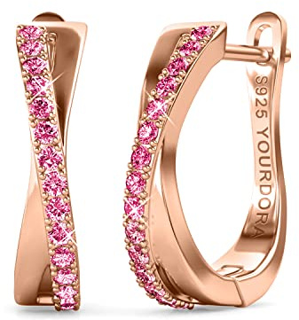 YOURDORA Creolen Silber Damen Klein Ohrringe 925 Silber Rhodiniert Kreolen 15mm mit Zirkonia aus Österreich