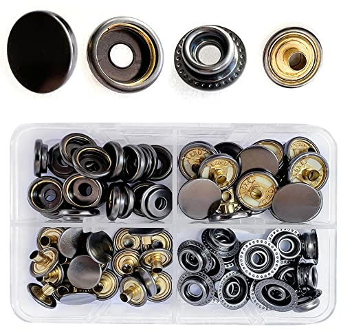 Druckknöpfe Φ15mm Schwarz Nähzubehör Buttons Knöpfe zum Annähen Metall Snaps für DIY Basteln Stoff, Kleidung Taschen