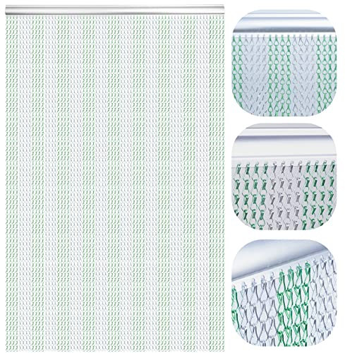 LYMMIYTC Schermi per Porte a Tendina a Catena 90 x 210 cm Tenda a Catena in Alluminio per Decorazione di Porte, Tapparelle a Prova di Insetto (Verde & Argento)