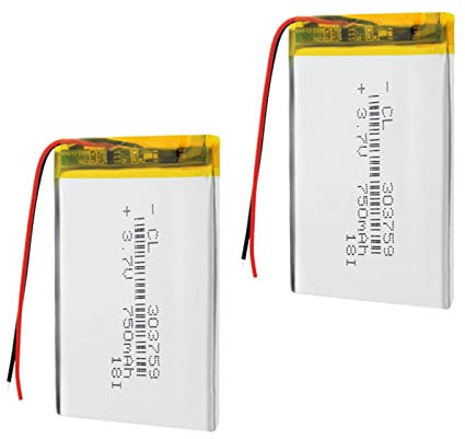 CSTAL Batería De Polímero De Litio Recargable De 3,7 V Y 750 Mah, Batería De Respaldo De Alto Rendimiento, para GPS, DVD, MP3, MP4, Lámpara Solar, Altavoz, Auriculares, 2 Piezas