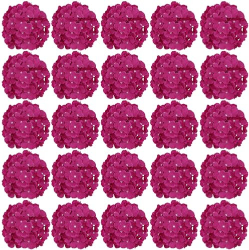 FagusHome 30 cabezas de hortensias artificiales de seda, flores artificiales de hortensias para decoración del hogar y boda (rosa profundo)