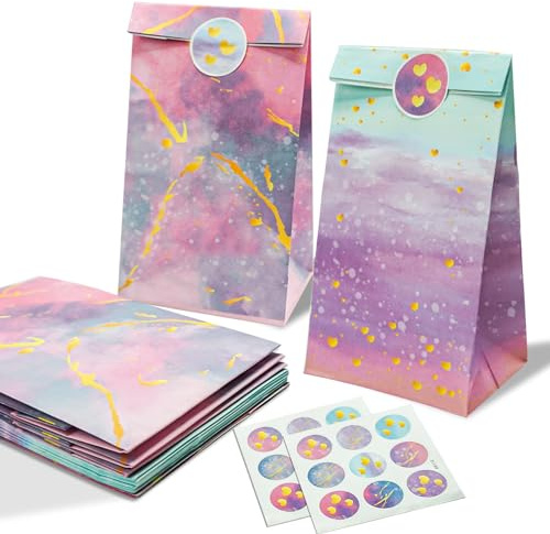 Girls Party Bags, 12Pcs Pastel Gift Bags with Stickers