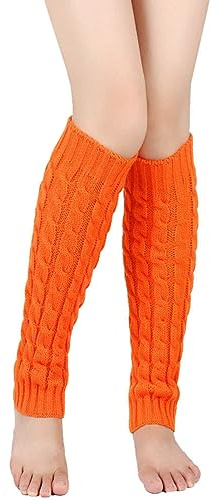 Yurosiay Damen Lang Strick Beinstulpen Winter Gestrickte Beinwärmer Stulpen Wolle Stretch Legwarmer Häkelarbeit Stiefel Stulpen Bunt Gestrickte Warmer Stulpen für Damen Mädchen 40CM Schwarz