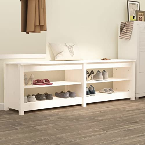 Homgoday Schuhbank Schuhschrank Schuhregal mit Stauraum Schuhaufbewahrung Sitzbank Bank mit Schuhablage Schuhtruhe für Eingang Flur Schlafzimmer Weiß 160x36,5x50 cm Massivholz Kiefer