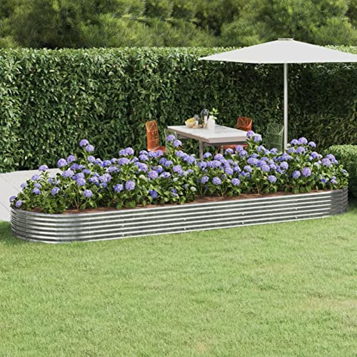 BaraSh Lit surélevé de Jardin Acier Enduit de Poudre Argenté,Bordure Pierre,Kit Gabion,Gabion Jardiniere