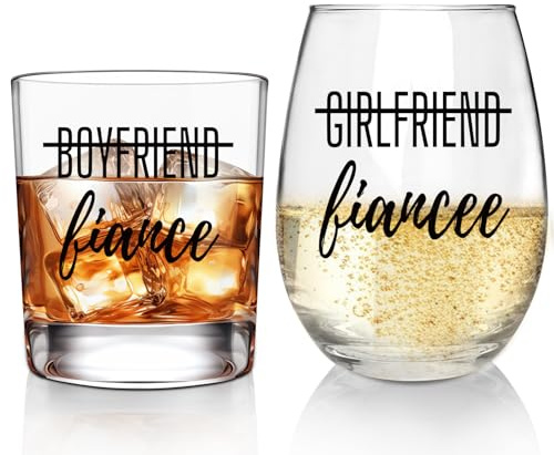 ONEHAUS Verlobungsgeschenke für Paare, Freund und Freundin, Wein- und Whiskyglas, Geschenkset, Verlobte, Geschenk für Sie und Ihn, Herr und Frau, Braut und Bräutigam