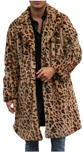 RLEHJN Pelzmantel Herren Lang Fellmantel Kunstfell Plüsch Winterjacke Warm Mantel Pelzjacke Langarm Revers Faux Pelz Jacke Cardigan Felljacke Wintermantel Winterjacke Männer Parka Kunstpelz Faux Fur