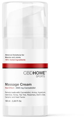 CBD HOME Sports - Crema da Massaggio con 3.500 mg di CBD + CBG - Effetto Calore - Con Cannabidiolo, Arnica, Iperico, Artiglio del Diavolo – Muscoli, Ginocchia, Lombari, Cervicale, Schiena - 100ml