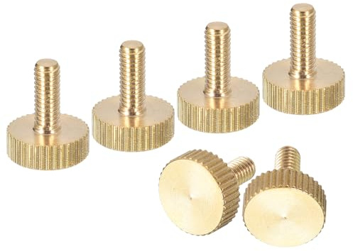 sourcing map Rändelschrauben, M4 x 10 mm, 6 Stück, flacher gerändelter Kopf, Vollgewinde, Messing-Rändelschrauben, Griffknöpfe